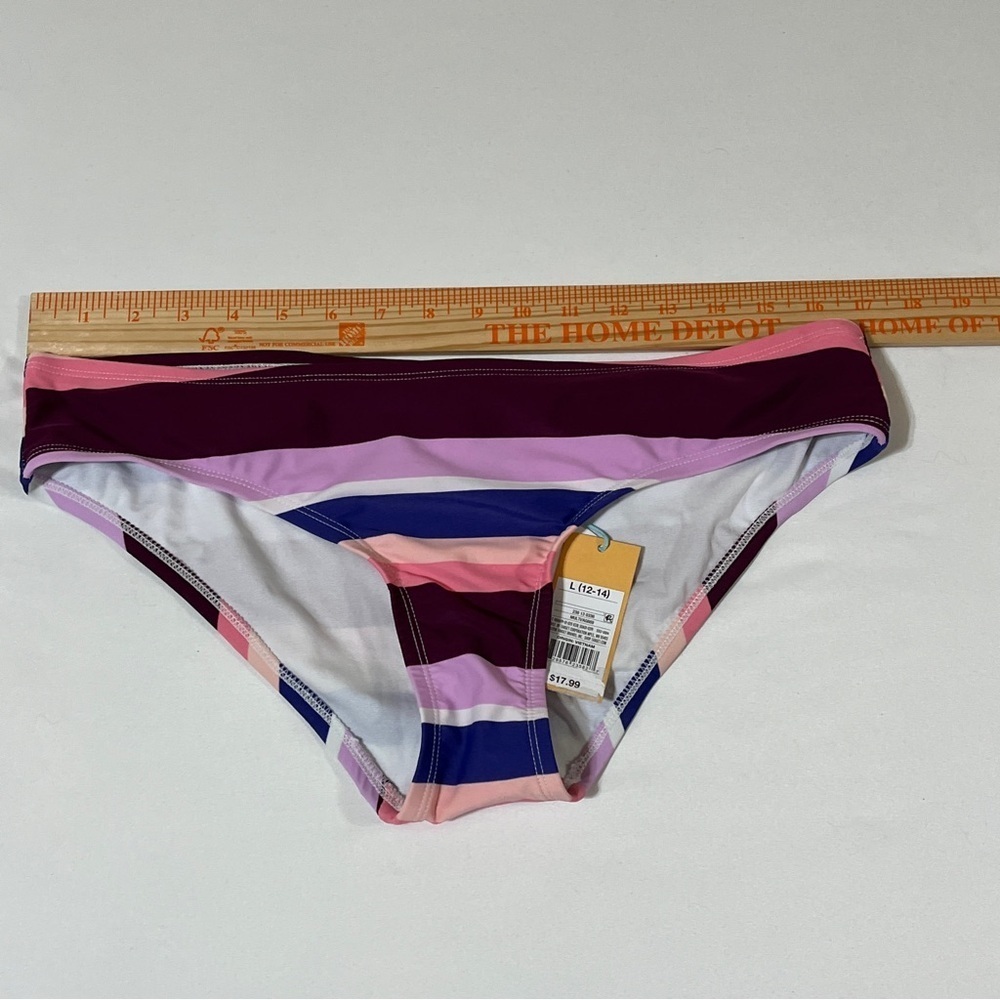 Kona Sol Striped Bikini Bottom NWT Size L 12/14 Medium Coverage Hipster - Picture 8 of 9